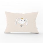 - Dik-4386 - Realhomes Pembe Zeminde Renkli Puanlı Kedicik Bebek Odası Dikdörtgen Yastık Kılıfı Realhomes