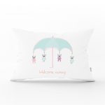 Yeşil Zeminde Ayıcık ve Kuşlar Özel Tasarımlı Bebek Odası Dikdörtgen Yastık Kılıfı Realhomes