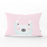 - Dik-4396 - Realhomes Yeşil Zeminde Sevimli Ayıcık Motifli Bebek Odası Dikdörtgen Yastık Kılıfı Realhomes