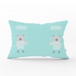 Gri Zeminde Bulut ve Ayıcık Tasarımlı Bebek Odası Dikdörtgen Yastık Kılıfı Realhomes