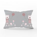 Pembe Zeminde Balon ve Ayıcık Desenli Bebek Odası Dikdörtgen Yastık Kılıfı Realhomes