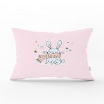 - Dik-4424 - Realhomes Beyaz Zeminde Atkılı Tavşan Motifli Bebek Odası Dikdörtgen Yastık Kılıfı Realhomes