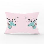 Gri Zeminde Mavi Geyik Çizimli Bebek Odası Dikdörtgen Yastık Kılıfı Realhomes