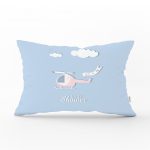 - Dik-4443 - Realhomes Mavi Zeminde Uçan Balon Desenli Bebek Odası Dikdörtgen Yastık Kılıfı Realhomes