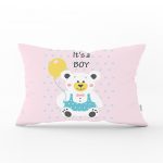 Mavi Zeminde Ayıcık Desenli Dijtal Baskılı Bebek Odası Dikdörtgen Yastık Kılıfı Realhomes