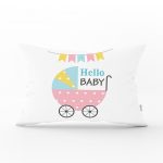 - Dik-4463 - Realhomes Gri Zeminde Baby Shower Fil Desenli Dijital Baskılı Bebek Odası Dikdörtgen Yastık Kılıfı Realhomes