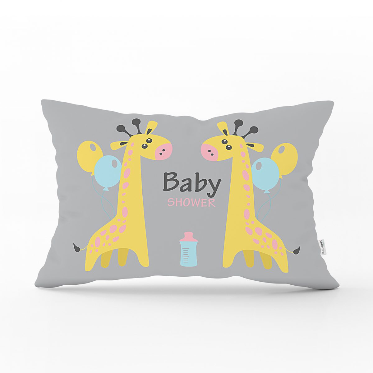Balon ve Zürafa Desenli Özel Tasarım Bebek Odası Dikdörtgen Yastık Kılıfı Realhomes