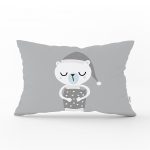 Mavi Zeminde Ayıcık Tasarımlı Bebek Odası Dikdörtgen Yastık Kılıfı Realhomes