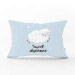 Mavi Bulut ve Gri Ay Tasarımlı  Bebek Odası Dikdörtgen Yastık Kılıfı Realhomes