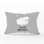 - Dik-4491 - Realhomes Pembe Zeminde Mavi Bulut ve Ay Tasarımlı Bebek Odası Dikdörtgen Yastık Kılıfı Realhomes