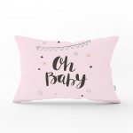 Pembe Zeminde Yıldızlar ve Mavi Bulut Tasarımlı Bebek Odası Dikdörtgen Yastık Kılıfı Realhomes