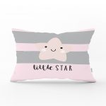 Gri Zeminde Sevimli Ayıcık Desenli  Bebek Odası Dikdörtgen Yastık Kılıfı Realhomes