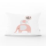 - Dik-4505 - Realhomes Pembe Zeminde Ay ve Bulut Desenli Bebek Odası Dikdörtgen Yastık Kılıfı Realhomes