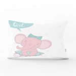 - Dik-4530 - Realhomes Gri Zeminde Yeşil Fil Desenli Bebek Odası Dikdörtgen Yastık Kılıfı Realhomes