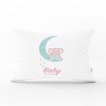 - Dik-4535 - Realhomes Pembe Zeminli Lets Shower Fil Desenli Bebek Odası Dikdörtgen Yastık Kılıfı Realhomes