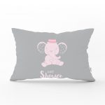 - Dik-4539 - Realhomes Pembe Zeminde Aydaki Fil Desenli Bebek Odası Dikdörtgen Yastık Kılıfı Realhomes