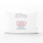 - Dik-4540 - Realhomes Yeşil Ekose Zeminli Fil Desenli Bebek Odası Dikdörtgen Yastık Kılıfı Realhomes