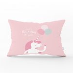 - Dik-4552 - Realhomes Pembe Zeminde Doğum Günü Hediyeler Desenli Bebek Odası Dikdörtgen Yastık Kılıfı Realhomes