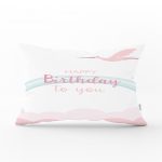 - Dik-4555 - Realhomes Gri Zeminli Happy Birthday Unicorn Desenli Bebek Odası Dikdörtgen Yastık Kılıfı Realhomes