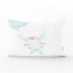 - Dik-4564 - Realhomes Pembe Zeminde Kuğu Motifli Özel Tasarım Bebek Odası Dikdörtgen Yastık Kılıfı Realhomes