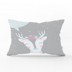 - Dik-4565 - Realhomes Gri Zeminde Kuğu Motifli Özel Tasarım Bebek Odası Dikdörtgen Yastık Kılıfı Realhomes