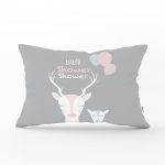 - Dik-4577 - Realhomes Gri Zeminli Unicorn Baby Shower Desenli Çocuk Odası Dikdörtgen Yastık Kılıfı Realhomes