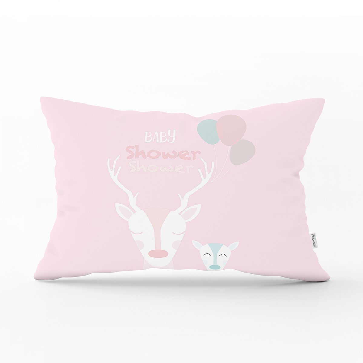 Pembe Zeminli Unicorn Baby Shower Desenli Çocuk Odası Dikdörtgen Yastık Kılıfı Realhomes