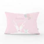 - Dik-4578 - Realhomes Pembe Zeminli Unicorn Baby Shower Desenli Çocuk Odası Dikdörtgen Yastık Kılıfı Realhomes