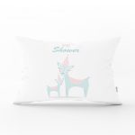 - Dik-4579 - Realhomes Yeşil Zeminde Sevimli Geyik Tasarımlı Çocuk Odası Dikdörtgen Yastık Kılıfı Realhomes