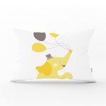 - Dik-4594 - Realhomes Gri Zeminde Leylek Motifli Dijital Baskılı Çocuk Odası Dikdörtgen Yastık Kılıfı Realhomes