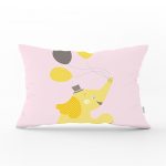 - Dik-4596 - Realhomes Pembe Gri Zigzag Zeminle I Love Animal Çocuk Odası Dikdörtgen Yastık Kılıfı Realhomes