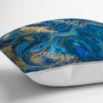 - realhomescomtr-K3740-2 - Realhomes Realhomes Mavi Zeminli Altın Yaldızlı Dijital Baskılı Modern Yastık Kırlent Kılıfı Realhomes