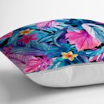 Realhomes Mavi Zeminde Rengarenk Çiçekler Modern Yastık Kırlent Kılıfı Realhomes