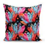 - realhomescomtr-K3763 - Realhomes Realhomes Siyah Zeminde Renkli Motifler Dijital Baskılı Modern Yastık Kırlent Kılıfı Realhomes