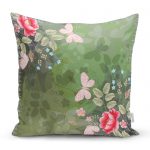 Realhomes Haki Zeminde Rengarenk Çiçekler Dijital Baskılı Modern Yastık Kırlent Kılıfı Realhomes
