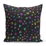 - realhomescomtr-K3771 - Realhomes  Realhomes Siyah Zeminde Renkli Motifler Dijital Baskılı Modern Yastık Kırlent Kılıfı Realhomes