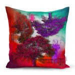 - realhomescomtr-K3775 - Realhomes Realhomes Renkli Zeminde Mor Ağaçlar Özel Tasarım Dijital Baskılı Modern Yastık Kırlent Kılıfı Realhomes