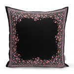 - realhomescomtr-K3794 - Realhomes  Realhomes Siyah Zeminde Pembe Çiçekler Özel Tasarım Dijital Baskılı Modern Yastık Kırlent Kılıfı Realhomes