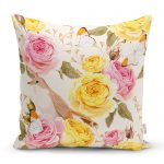 - realhomescomtr-K3814 - Realhomes Realhomes Beyaz Zeminde Renkli Güller Dijital Baskılı Modern Yastık Kırlent Kılıfı Realhomes
