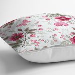 - realhomescomtr-K3824-2 - Realhomes Realhomes Beyaz Zeminde Pembe Çiçekler Dijital Baskılı Modern Yastık Kırlent Kılıfı Realhomes