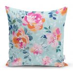 - realhomescomtr-K3826 - Realhomes  Realhomes Açık Mavi  Zeminde Rengarenk Çiçekler Dijital Baskılı Modern Yastık Kırlent Kılıfı Realhomes