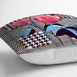 - realhomescomtr-K3862-2 - Realhomes Realhomes Ekose Zeminde Kırmızı Çiçekler Dijital Baskılı Modern Yastık Kırlent Kılıfı Realhomes