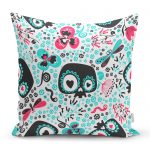 - realhomescomtr-K3864 - Realhomes  Realhomes Neşeli Baykuşlar Dijital Baskılı Modern Yastık Kırlent Kılıfı Realhomes