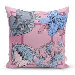 Realhomes Pembe Zeminde Mavi Zambak Motifli Dijital Baskılı Modern Yastık Kırlent Kılıfı Realhomes