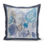 - realhomescomtr-K3881 - Realhomes  Realhomes  Beyaz Zeminde Mavi Yaprak Motifli Dijital Baskılı Modern Yastık Kırlent Kılıfı Realhomes