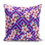 - realhomescomtr-K3898 - Realhomes Realhomes Geometrik Zeminde Çiçek Motifli Özel Tasarım Dijital Baskılı Modern Yastık Kırlent Kılıfı Realhomes