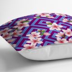 - realhomescomtr-K3898-2 - Realhomes Realhomes Geometrik Zeminde Çiçek Motifli Özel Tasarım Dijital Baskılı Modern Yastık Kırlent Kılıfı Realhomes
