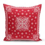 - realhomescomtr-K3907 - Realhomes Realhomes Kırmzı Zeminde Etnik Motifler Dijital Baskılı Modern Yastık Kırlent Kılıfı Realhomes