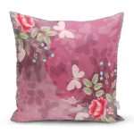 - realhomescomtr-K3926 - Realhomes Realhomes Pembe Zeminde Kelebek Desenli Dijital Baskılı Modern Yastık Kırlent Kılıfı Realhomes