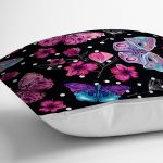 - realhomescomtr-K3931-2 - Realhomes Realhomes Siyah Zeminde Butterfly Dijital Baskılı Modern Yastık Kırlent Kılıfı Realhomes